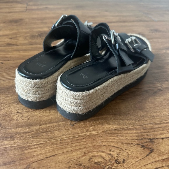 Zara (VGUC) | Black Leather Wedges Slip Sandals with Buckle and Platform - Picture 15 of 16